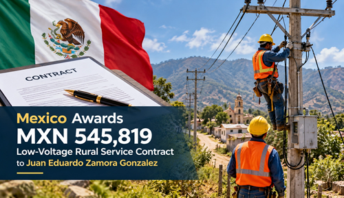 Mexico Awards MXN 545,819 Low-Voltage Rural Service Contract to Juan Eduardo Zamora Gonzalez